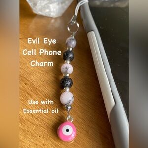 Pink and Black Evil Eye Gemstone Cell Phone Charm
